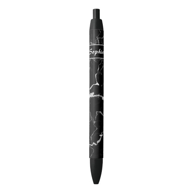 Faux Black Marble Texture Look With Custom Name Ink Pen (Front Vertical)