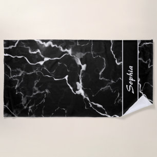 Faux Black Marble Texture Look With Custom Text Beach Towel