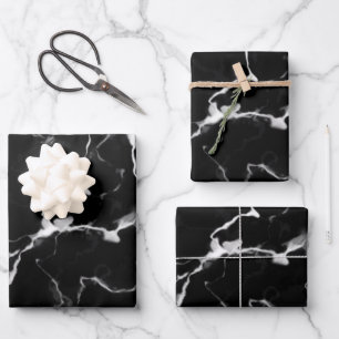 Faux Black Marble Texture Look Wrapping Paper Sheet