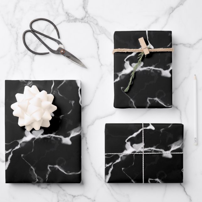 Faux Black Marble Texture Look Wrapping Paper Sheet (Front)