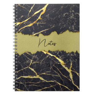 Faux Black Marble Torn Gold Section Customisable Notebook