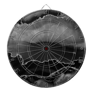 Faux Black Marbled Agate Elegant Silver Glitter Dartboard