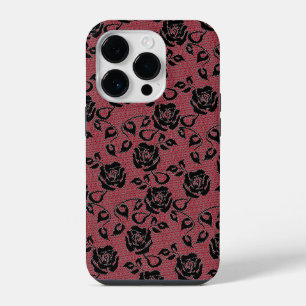Faux Black Red Lace Rose Fishnet iPhone Case
