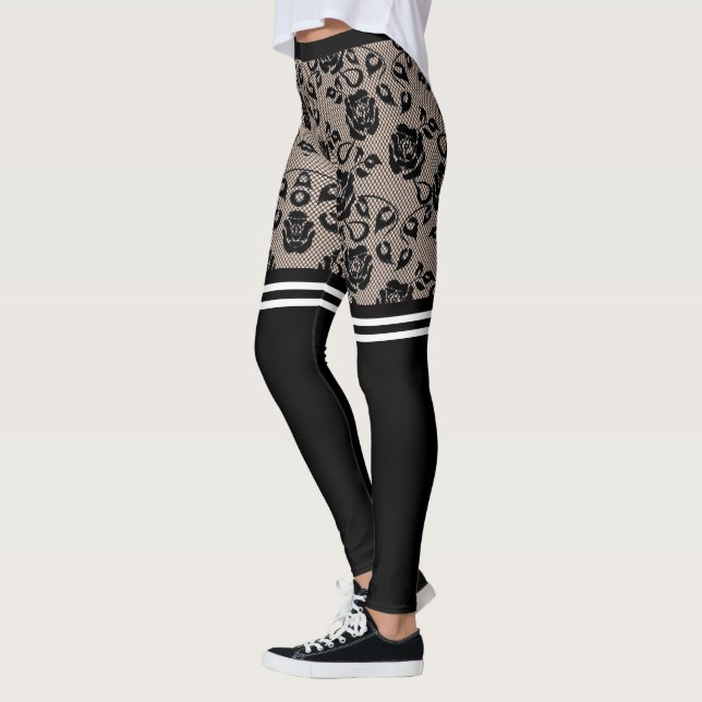 Faux Black Roses Lace Fishnet Legging Otk Socks (Left)