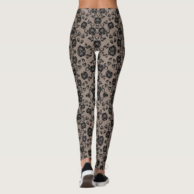 Faux Black Roses Lace Fishnet Romantic Leggings (Back)