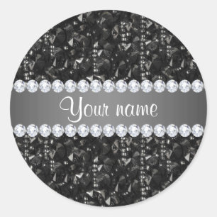 Faux Black Sequins and Diamonds Classic Round Sticker