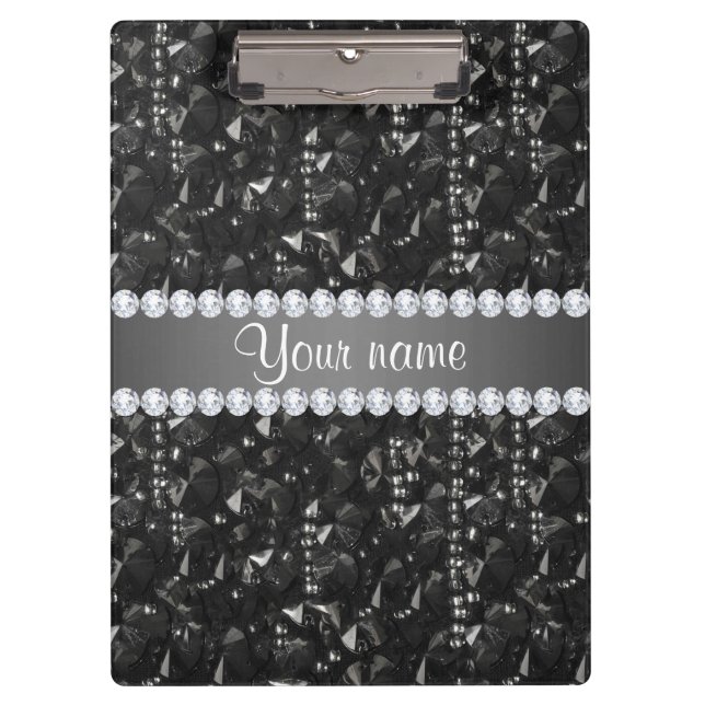 Faux Black Sequins and Diamonds Clipboard (Front)