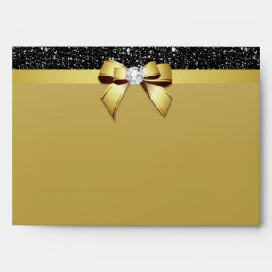 Faux Black Sequins Diamond Gold Bow Envelopes