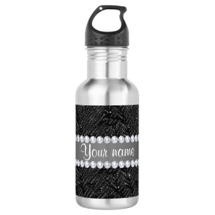 Faux Black Sequins Sparkles and Diamonds 532 Ml Water Bottle