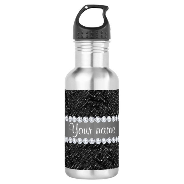 Faux Black Sequins Sparkles and Diamonds 532 Ml Water Bottle (Front)