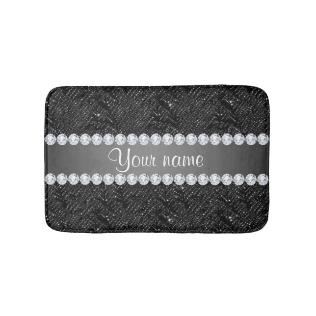 Faux Black Sequins Sparkles and Diamonds Bath Mat (Front)