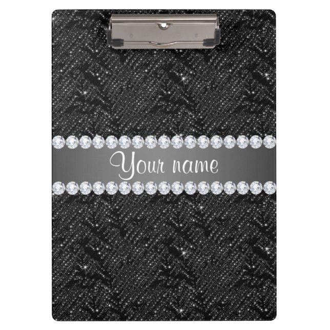 Faux Black Sequins Sparkles and Diamonds Clipboard (Front)