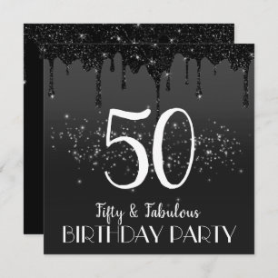 faux black sparkle 50th birthday invitation