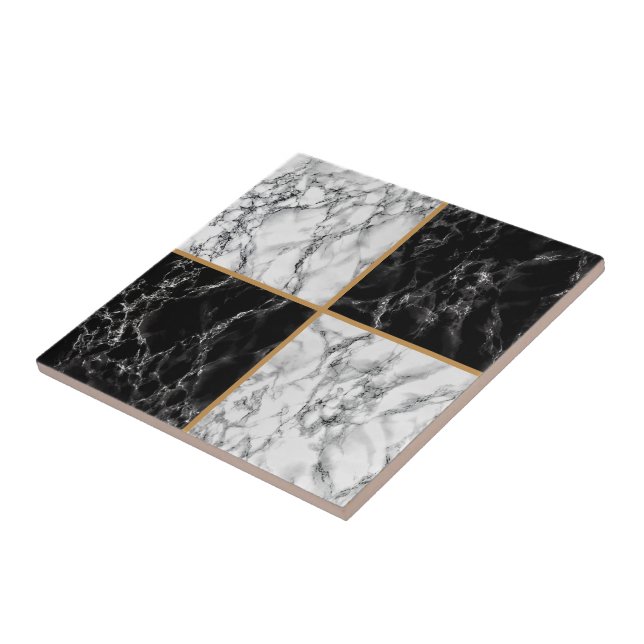 Faux Black White Check Marble Ceramic Tile (Side)