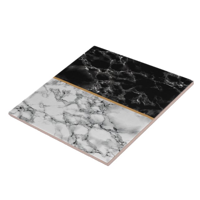 Faux Black White Marble Stone Ceramic Tile (Side)