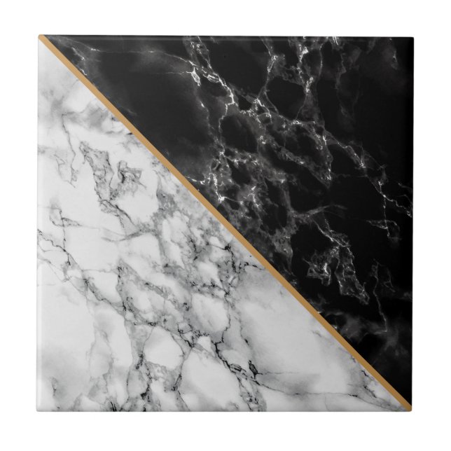Faux Black & White Marble Stone - Luxury Ceramic Tile (Front)