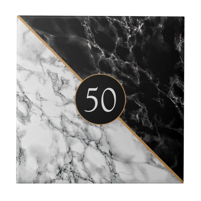 Faux Black White Marble Your Personalised Tile (Front)