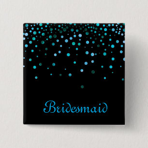 Faux Blue Confetti Elegant Sparkles Bridesmaid 15 Cm Square Badge