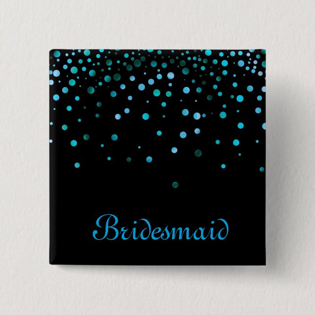 Faux Blue Confetti Elegant Sparkles Bridesmaid 15 Cm Square Badge (Front)
