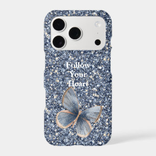Faux Blue Denim Butterfly Glitter