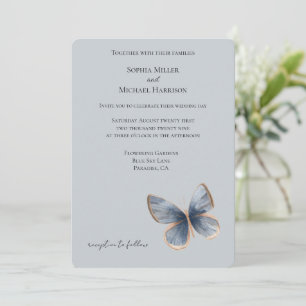 Faux Blue Denim Butterfly Wedding Invitation