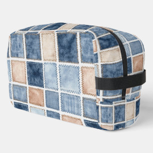 Faux Blue Denim & Cream Squares Dopp Kit