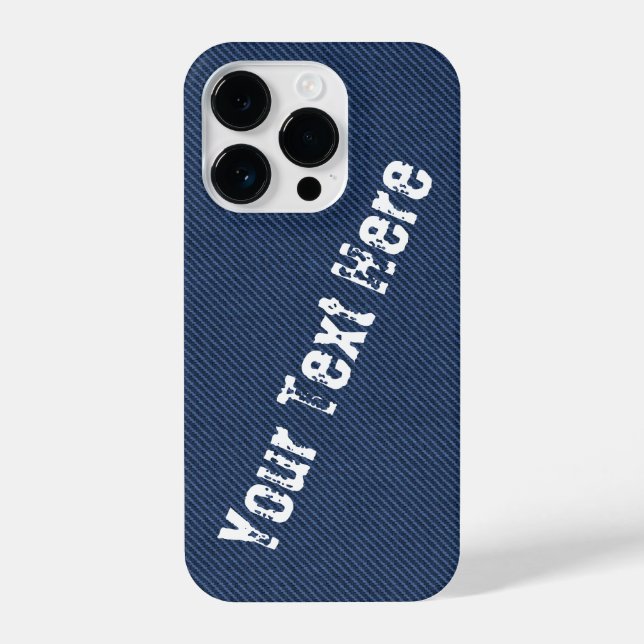 Faux Blue Denim Fabric Custom Text iPhone Case (Back)
