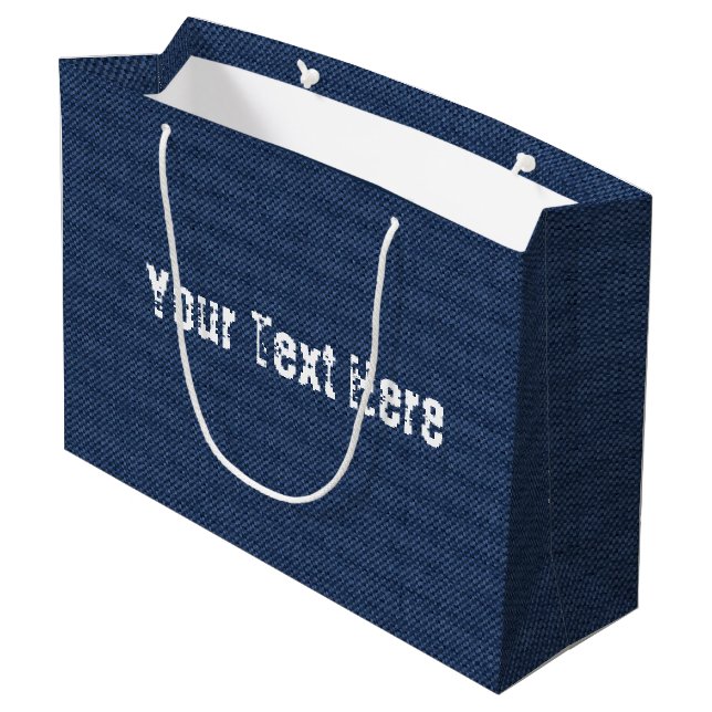 Faux Blue Denim Fabric Gift Bag Personalised Text (Back Angled)