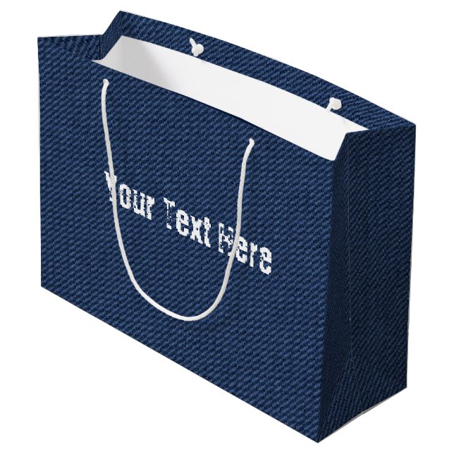Faux Blue Denim Gift Bag Personalised Text (Back Angled)