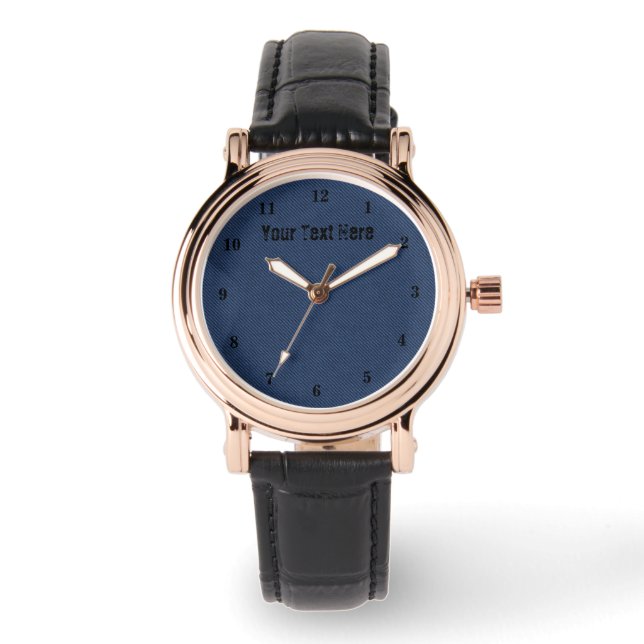 Faux Blue Denim Watch Personalised Custom Text (Front)