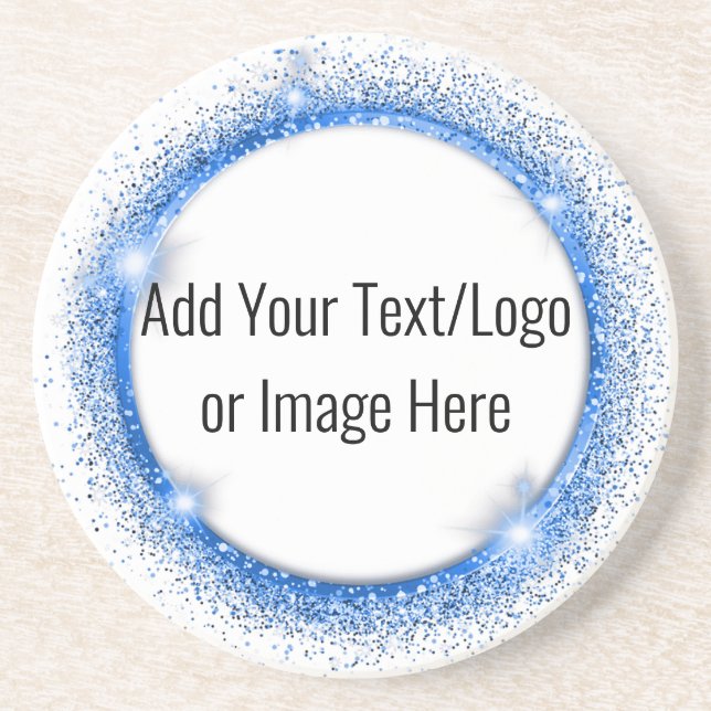 Faux Blue Glitter Circle Frame Sandstone Coaster (Front)