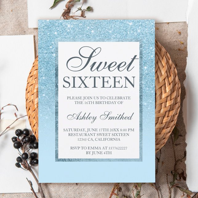 Faux blue glitter elegant chic Sweet 16 Invitation (Creator Uploaded)