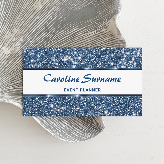 Faux Blue Glitter Glam Glitter Chic Event Planner Business Card (Creator Uploaded)
