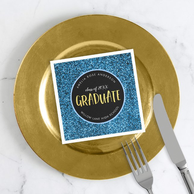 Faux Blue Glitter Graduate Graduation Napkin (Creator Uploaded)