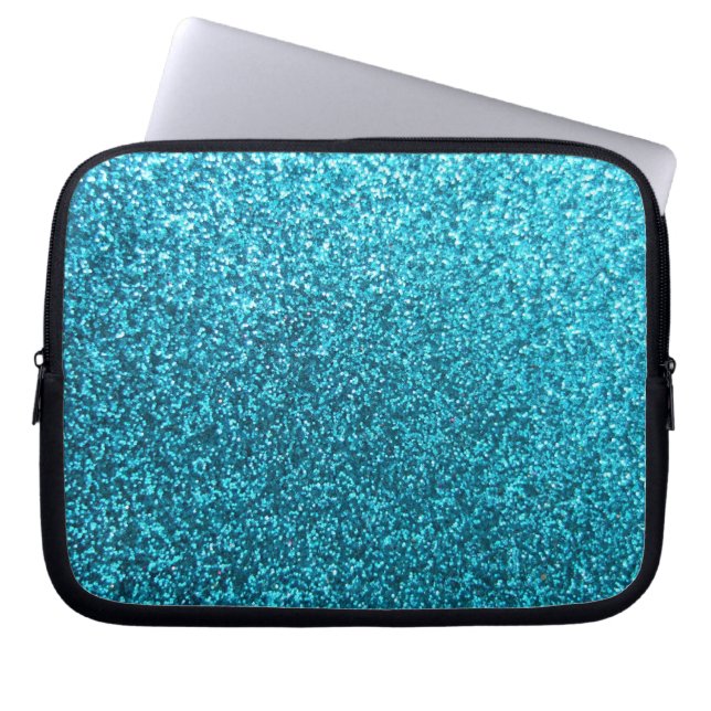 Faux Blue Glitter Laptop Sleeve (Front)