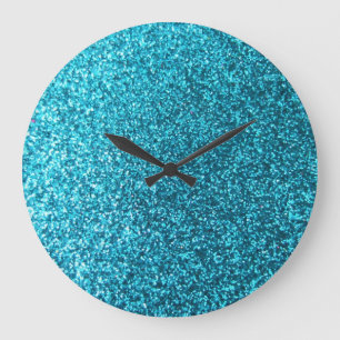 Faux Blue Glitter Large Clock
