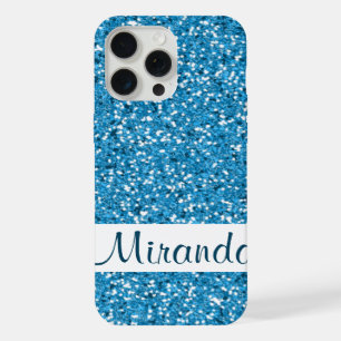 Faux Blue Glitter Pattern Look-like & Name iPhone Case
