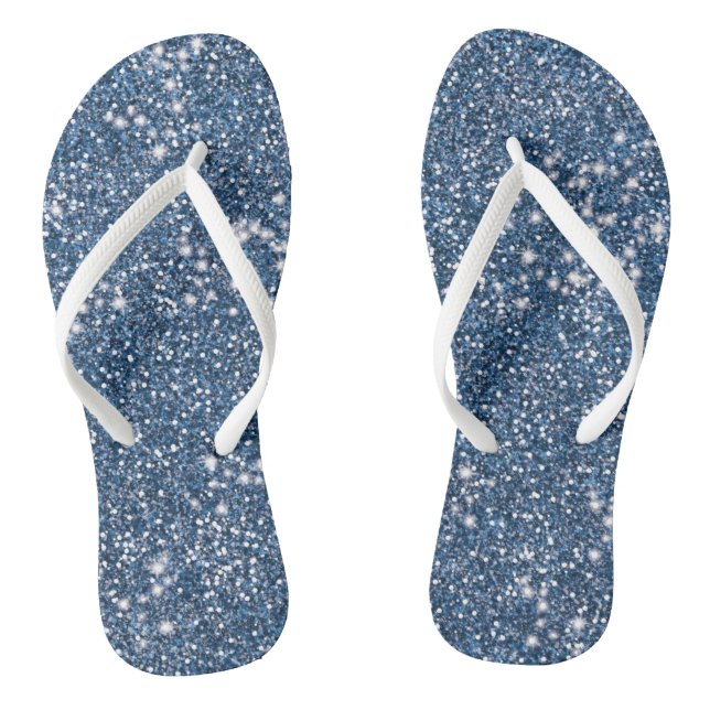 Faux Blue Glitter Texture Look-like Graphic Thongs (Footbed)