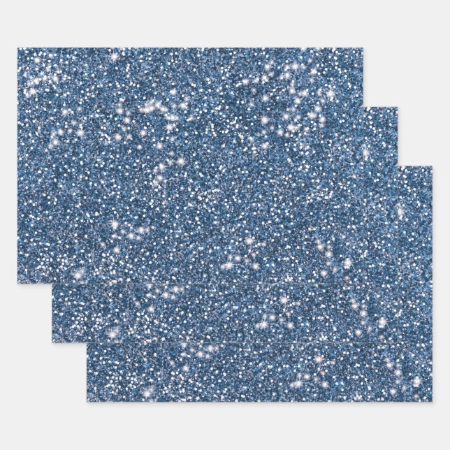 Faux Blue Glitter Texture Look-like Graphic Wrapping Paper Sheet (Set)