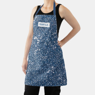 Faux Blue Glitter Texture Look With Custom Name Apron