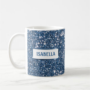 Faux Blue Glitter Texture Look With Custom Name Coffee Mug