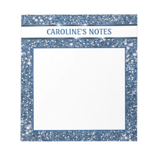 Faux Blue Glitter Texture Look With Custom Text Notepad