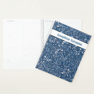 Faux Blue Glitter Texture Look With Custom Text Planner