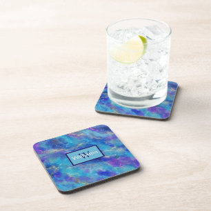 Faux Blue Gold Marble  Coaster