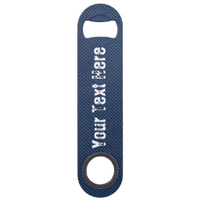 Faux Blue Jeans Denim Bar Key with Custom Text (Front)