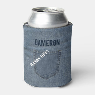 Faux Blue Jeans Denim Can Cooler Personalised Name