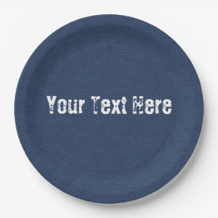 Faux Blue Jeans Denim Paper Plates and Custom Text