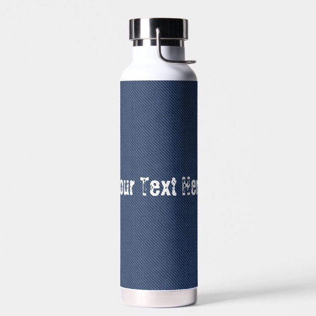 Faux Blue Jeans Fabric Water Bottle - Your Text (Left)
