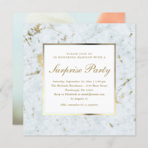 Faux Blue Marble with Photo Surprise Party Invitation