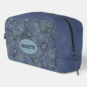 Faux Blue Suede and Western Blue Paisley   Dopp Kit
